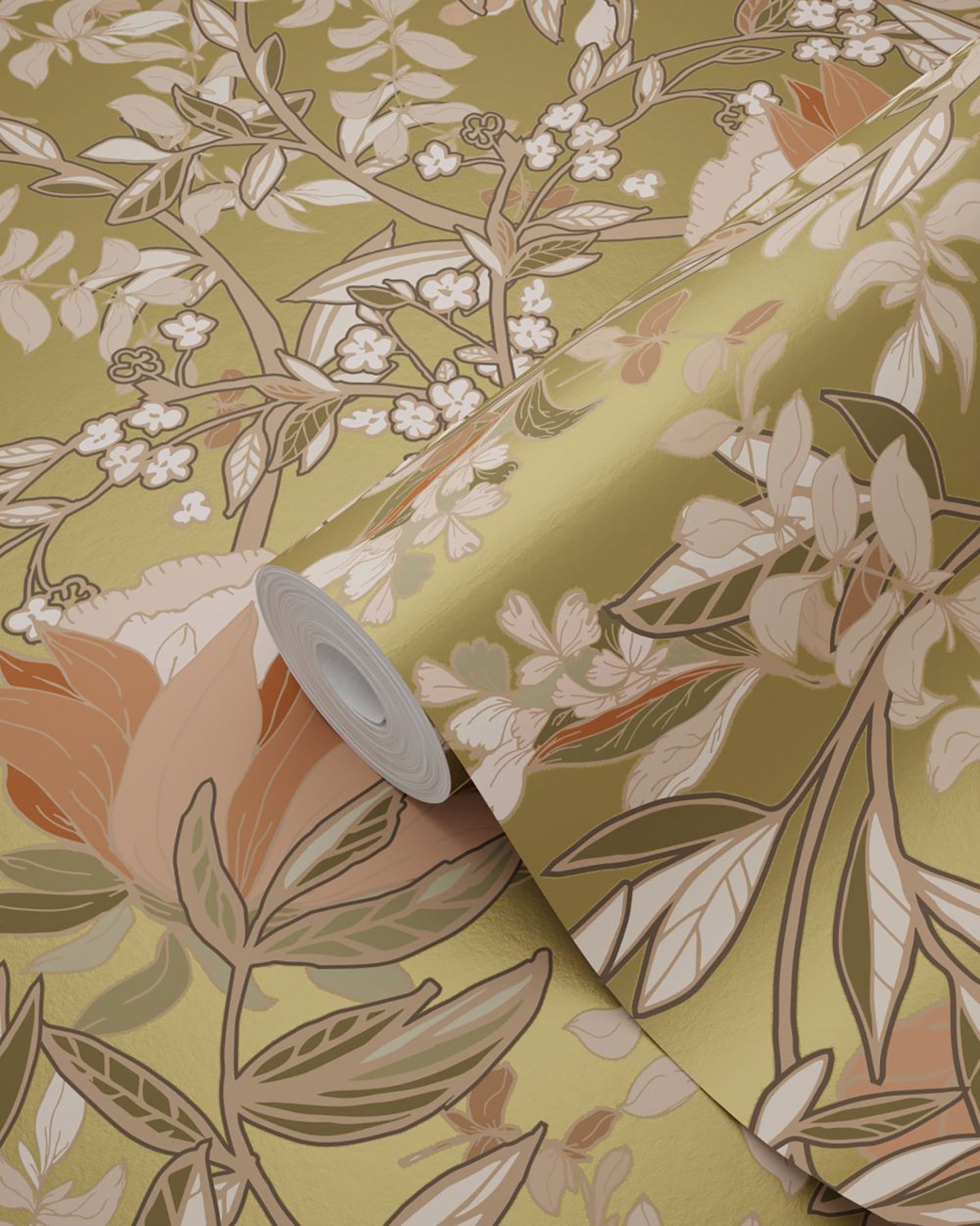 Design Department Ester Gold Nouveau Blooms Wallpaper, 20.9-in by 33-ft