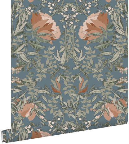 Design Department Ester Blue Nouveau Blooms Wallpaper, 20.9-in by 33-ft