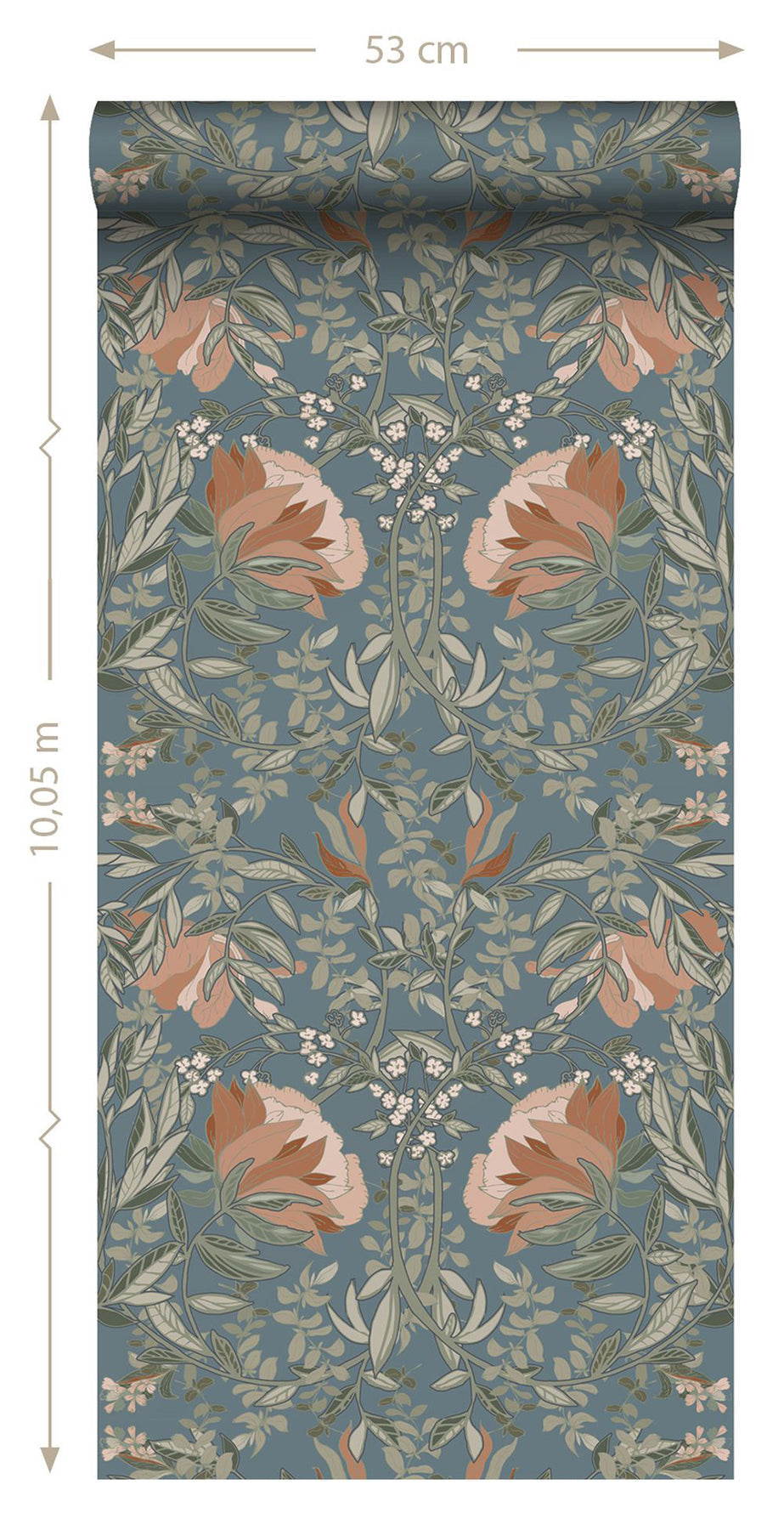 Design Department Ester Blue Nouveau Blooms Wallpaper, 20.9-in by 33-ft