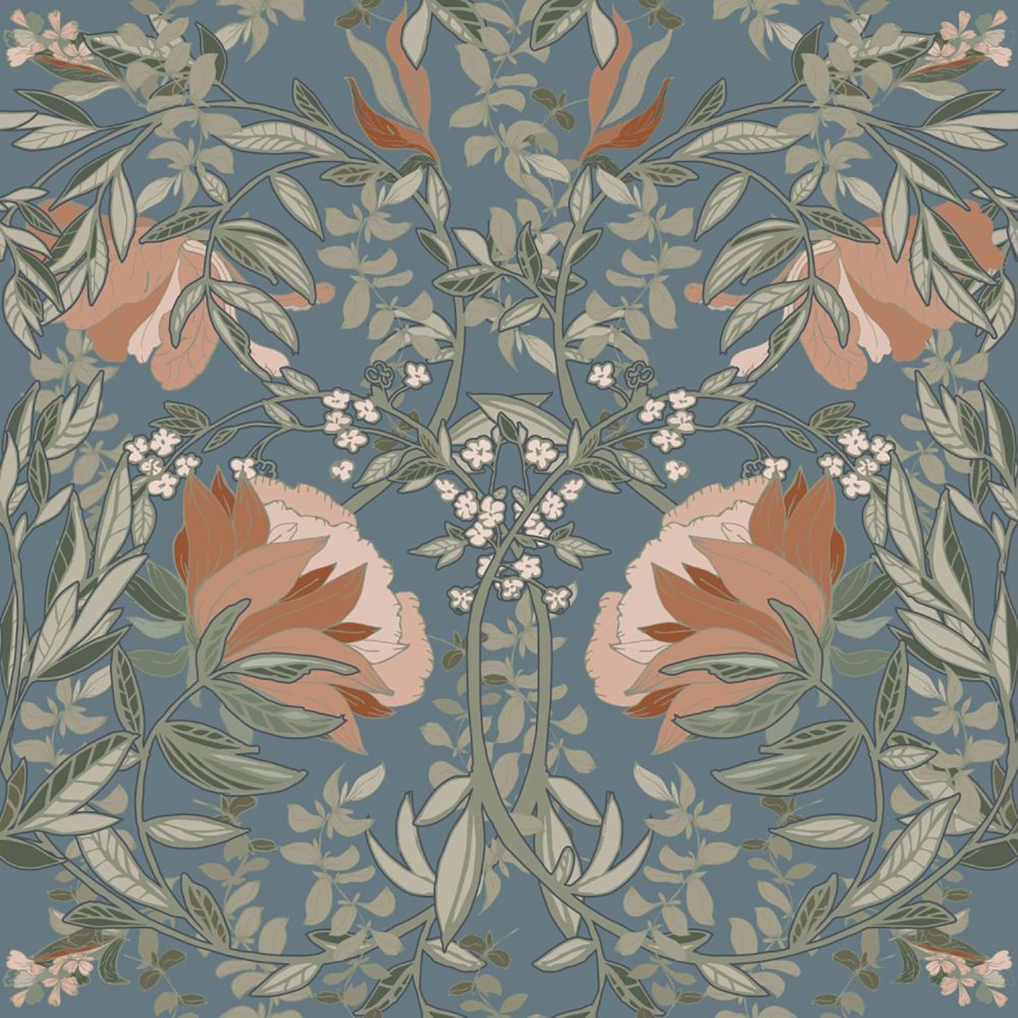 Design Department Ester Blue Nouveau Blooms Wallpaper, 20.9-in by 33-ft