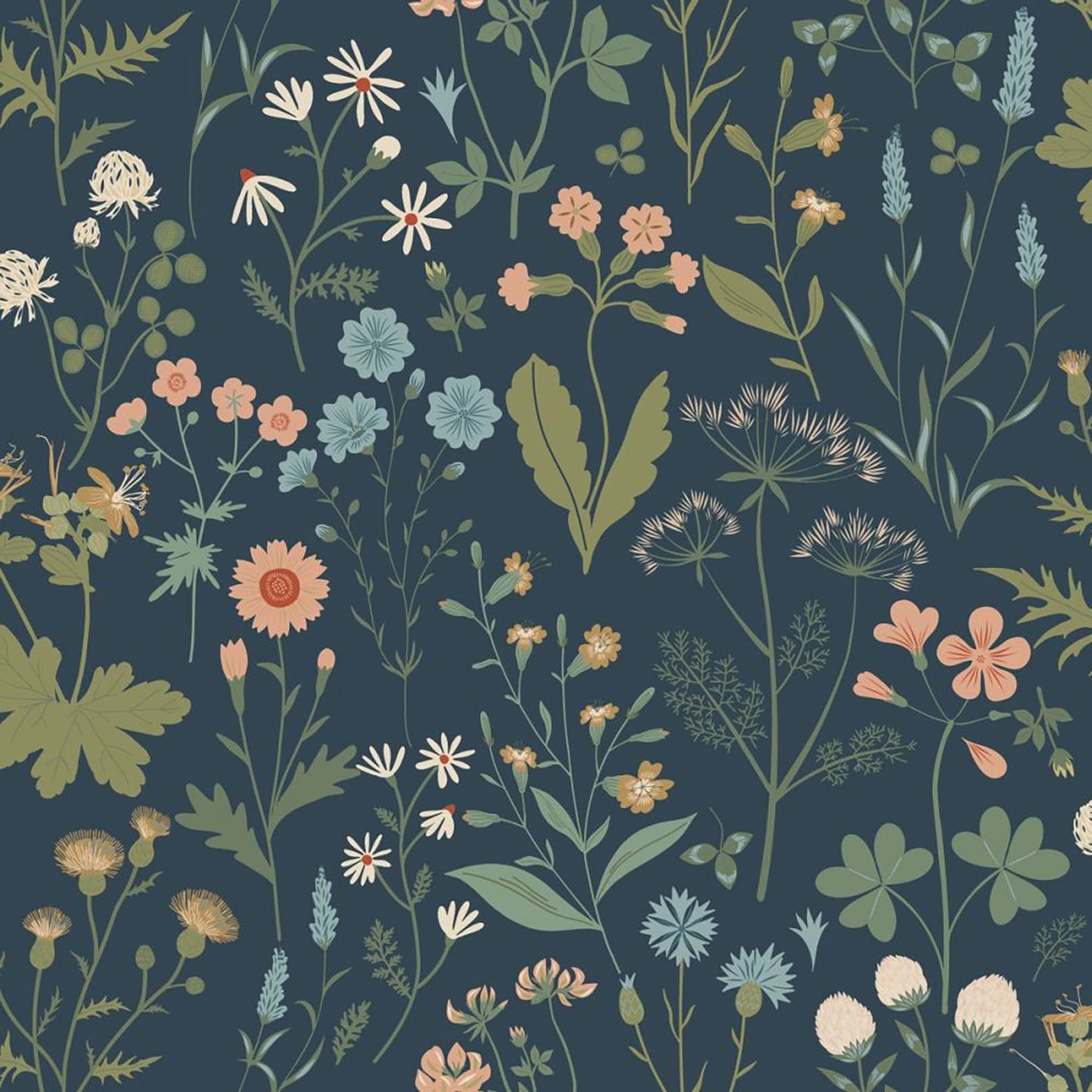 Design Department Letitia Indigo Summer Meadows Wallpaper, 20.9-in by 33-ft