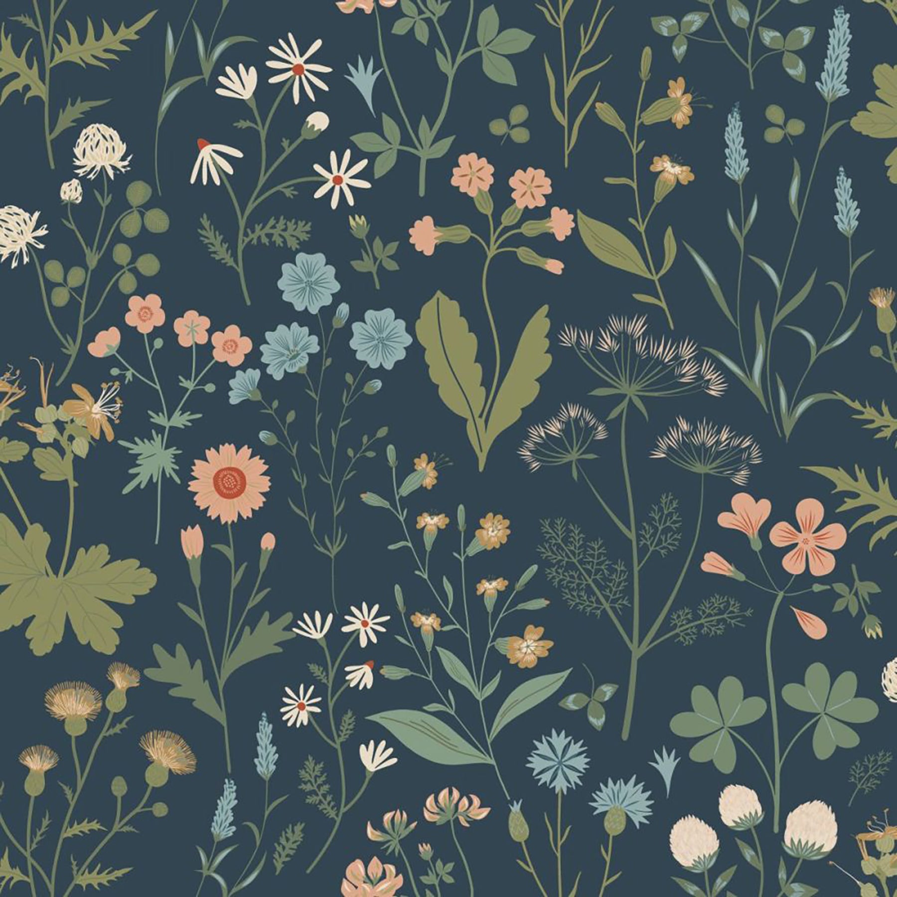 Design Department Letitia Indigo Summer Meadows Wallpaper, 20.9-in by 33-ft