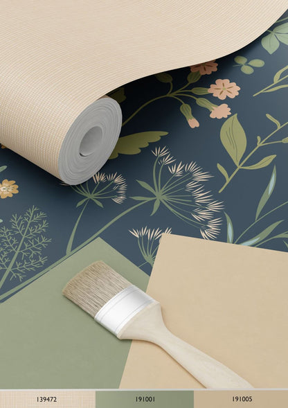 Design Department Letitia Indigo Summer Meadows Wallpaper, 20.9-in by 33-ft