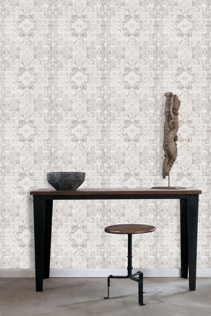 ESTA Home Desmond Beige Distressed Medallion Wallpaper, 20.5-in by 33-ft