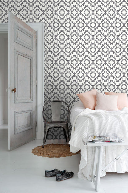 ESTA Home Fantine Black Geometric Wallpaper, 20.5-in by 33-ft