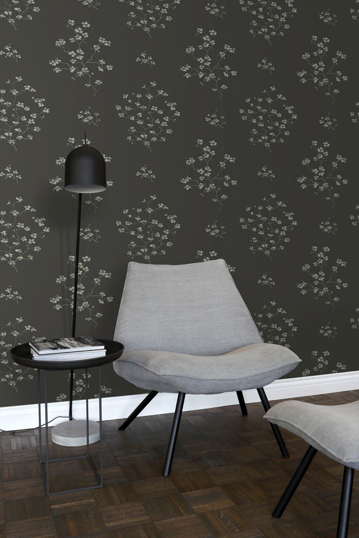 ESTA Home Morrible Black Floral Wallpaper, 20.5-in by 33-ft