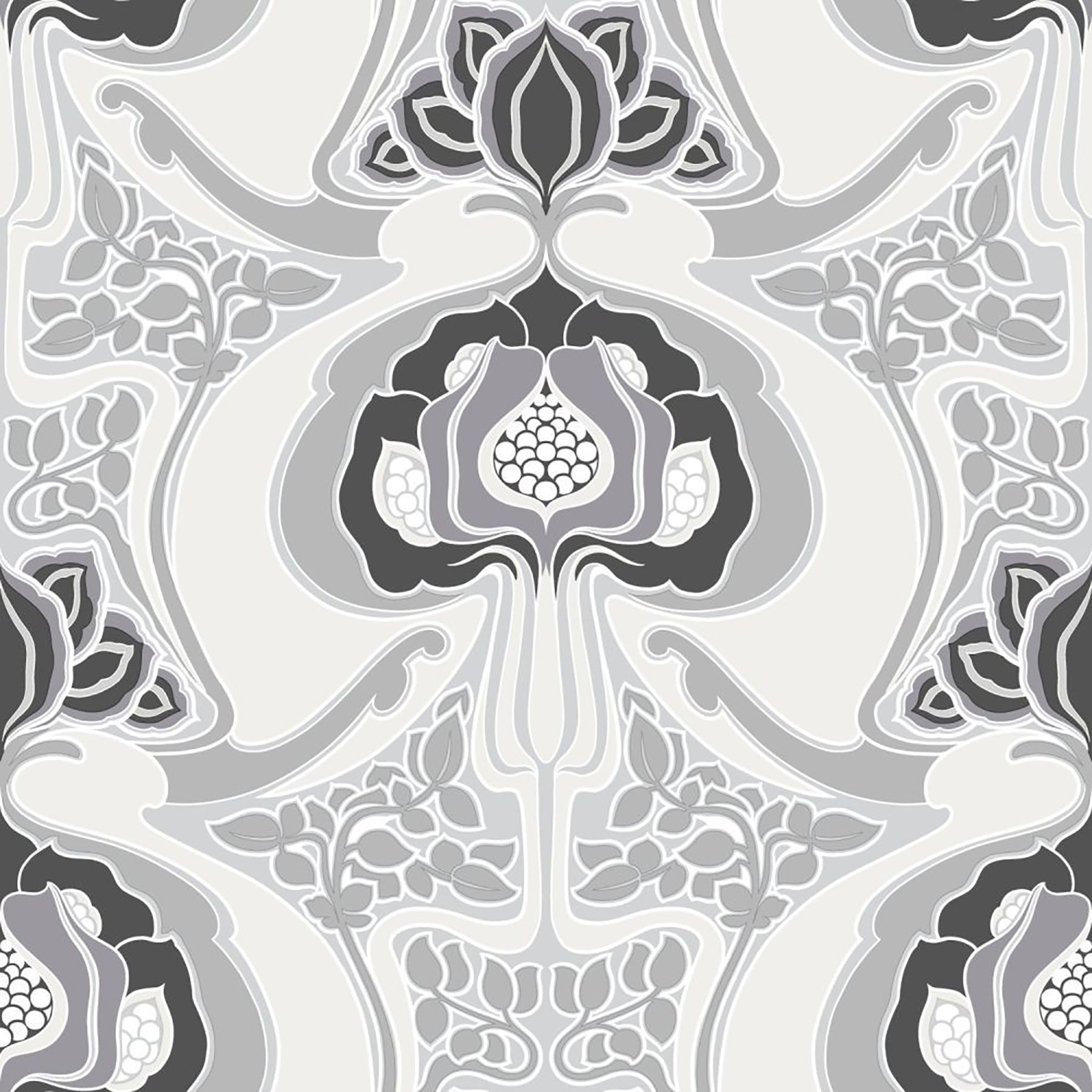 ESTA Home Joaquin Black Art Nouveau Floral Wallpaper, 20.9-in by 33-ft