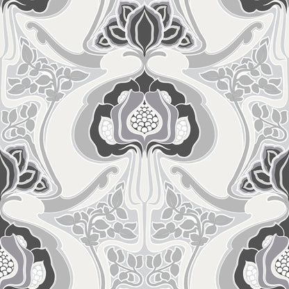 ESTA Home Joaquin Black Art Nouveau Floral Wallpaper, 20.9-in by 33-ft