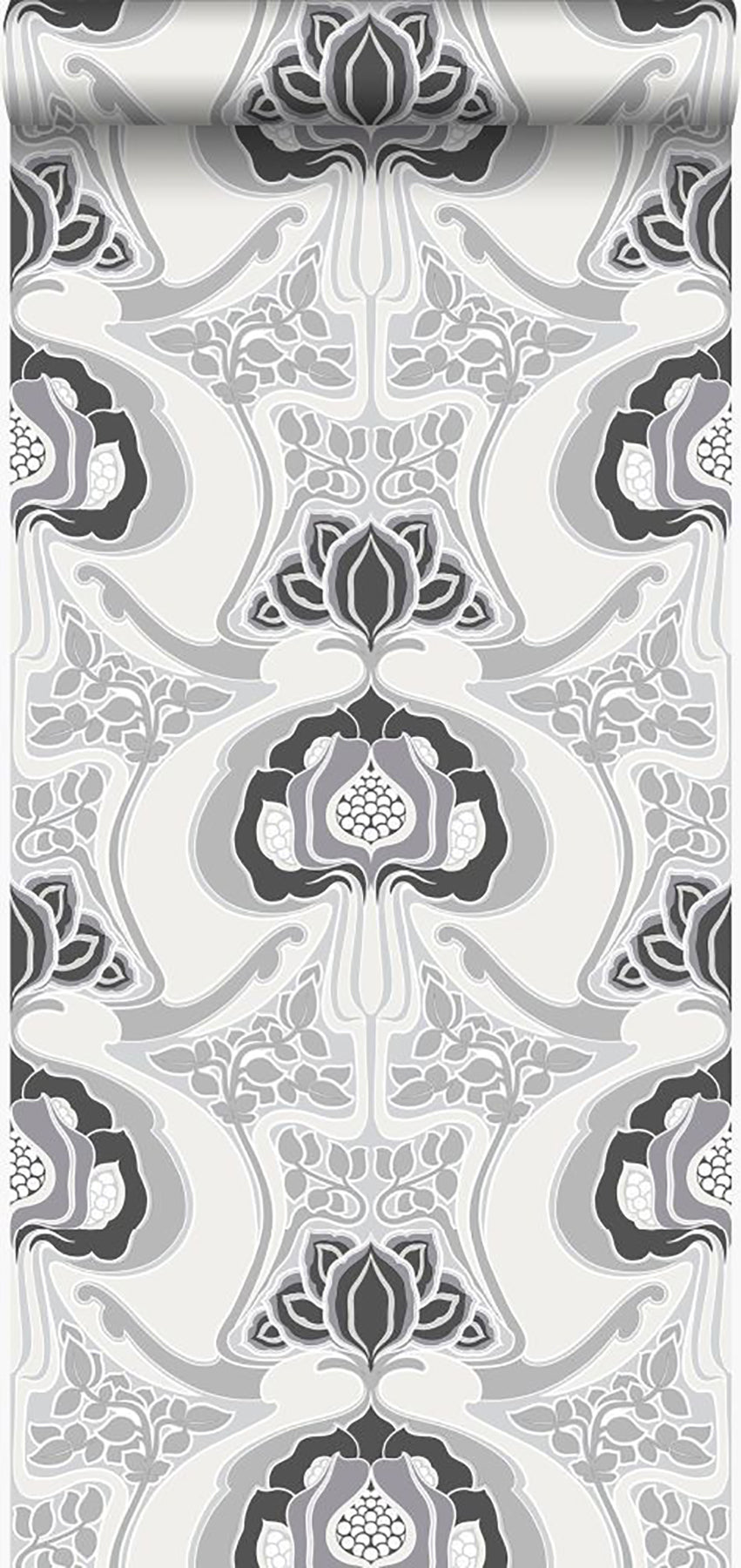 ESTA Home Joaquin Black Art Nouveau Floral Wallpaper, 20.9-in by 33-ft