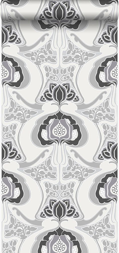 ESTA Home Joaquin Black Art Nouveau Floral Wallpaper, 20.9-in by 33-ft