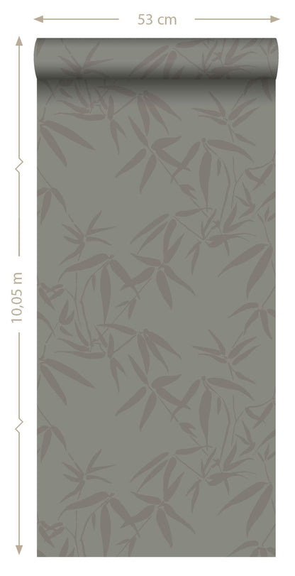 Origin Guadua Grey Bamboo Leaves Wallpaper, 20.9-in by 33-ft