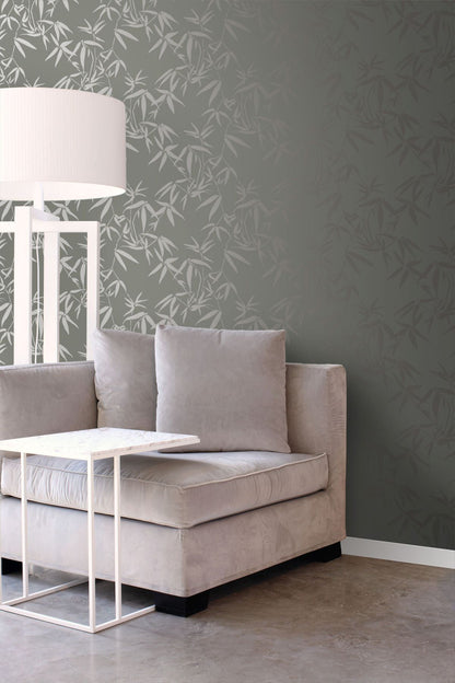 Origin Guadua Grey Bamboo Leaves Wallpaper, 20.9-in by 33-ft