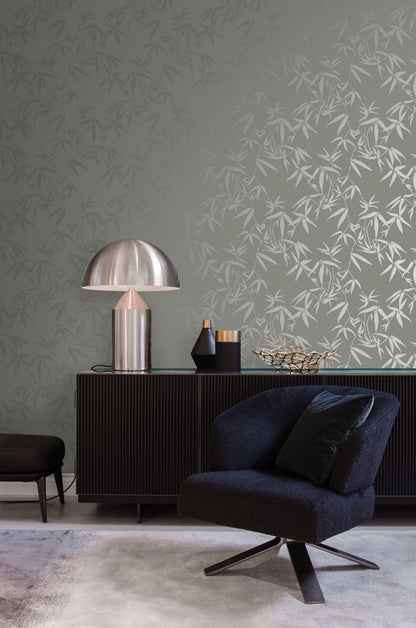 Origin Guadua Grey Bamboo Leaves Wallpaper, 20.9-in by 33-ft