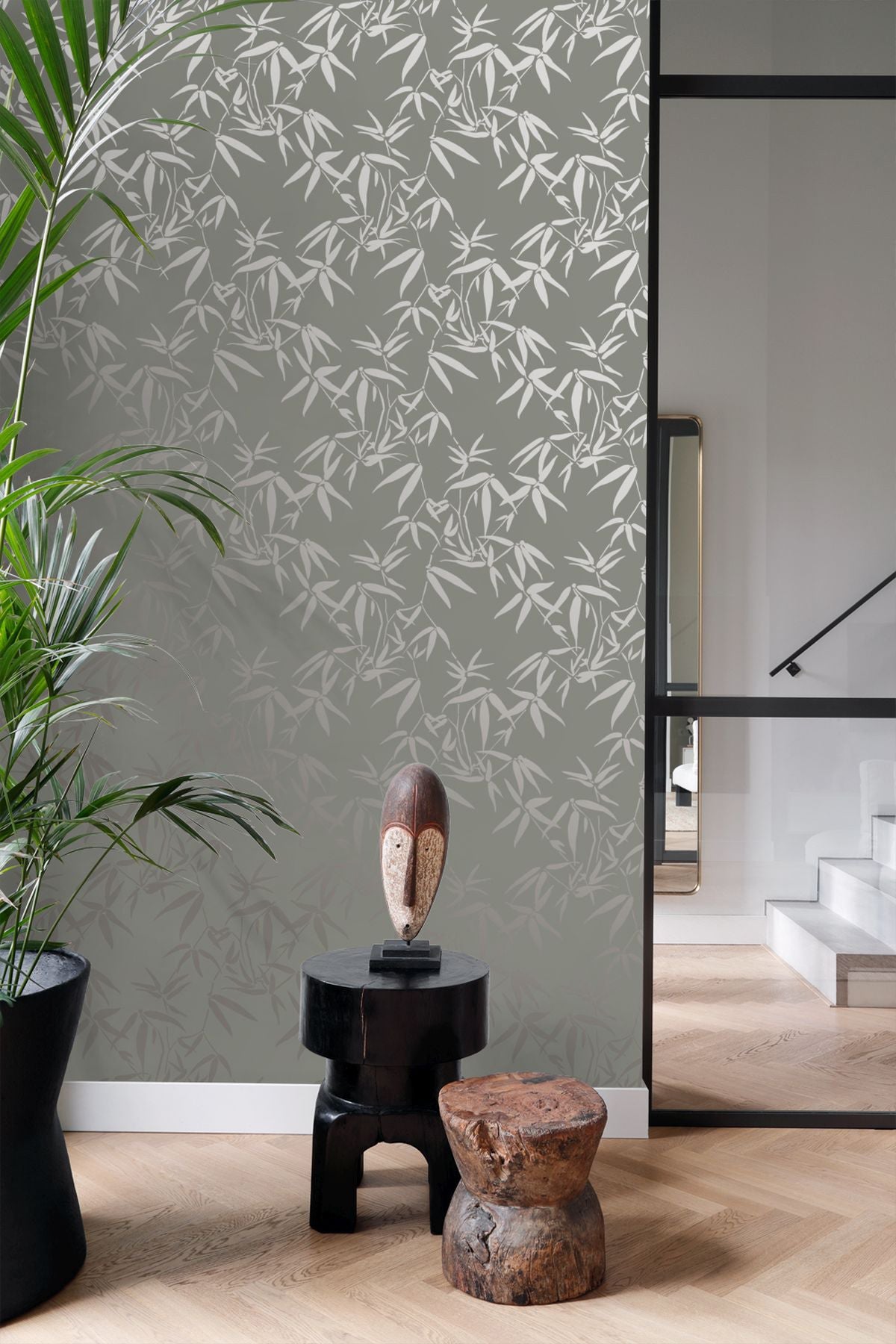 Origin Guadua Grey Bamboo Leaves Wallpaper, 20.9-in by 33-ft