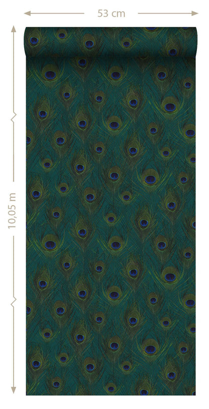 Origin Plumage Sapphire Peacock Feathers Wallpaper, 20.9-in by 33-ft