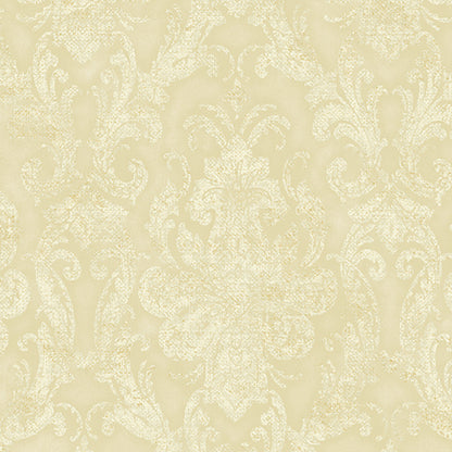 Lucky Day Faded Wheat Damask Wallpaper, 20.5-in by 33-ft