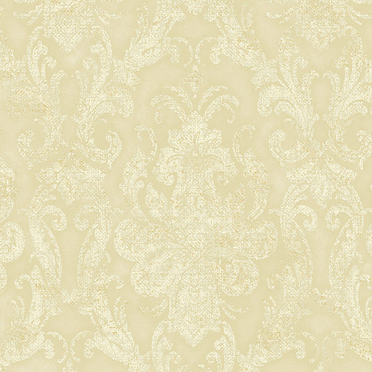 Lucky Day Faded Wheat Damask Wallpaper, 20.5-in by 33-ft