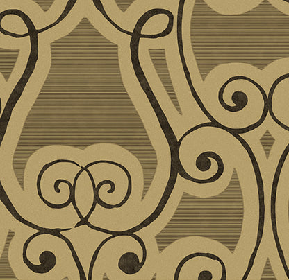 Lucky Day Harmony Brown Damask Wallpaper, 20.5-in by 33-ft