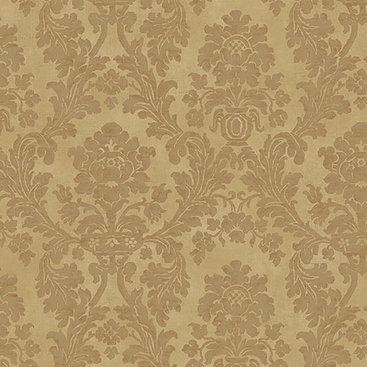 Lucky Day Medford Light Brown Damask Wallpaper, 20.5-in by 33-ft