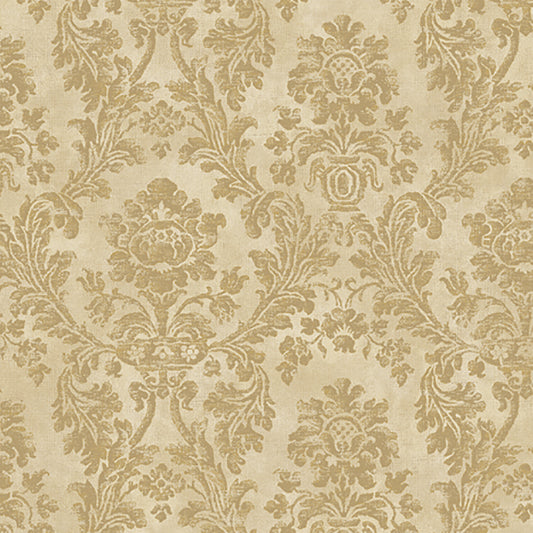 Lucky Day Medford Beige Damask Wallpaper, 20.5-in by 33-ft