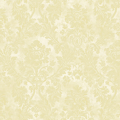 Lucky Day Medford Yellow Damask Wallpaper, 20.5-in by 33-ft