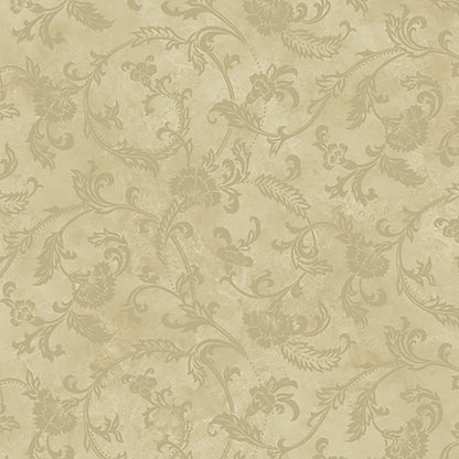 Lucky Day Trento Beige Floral Motif Scroll Wallpaper, 20.5-in by 33-ft