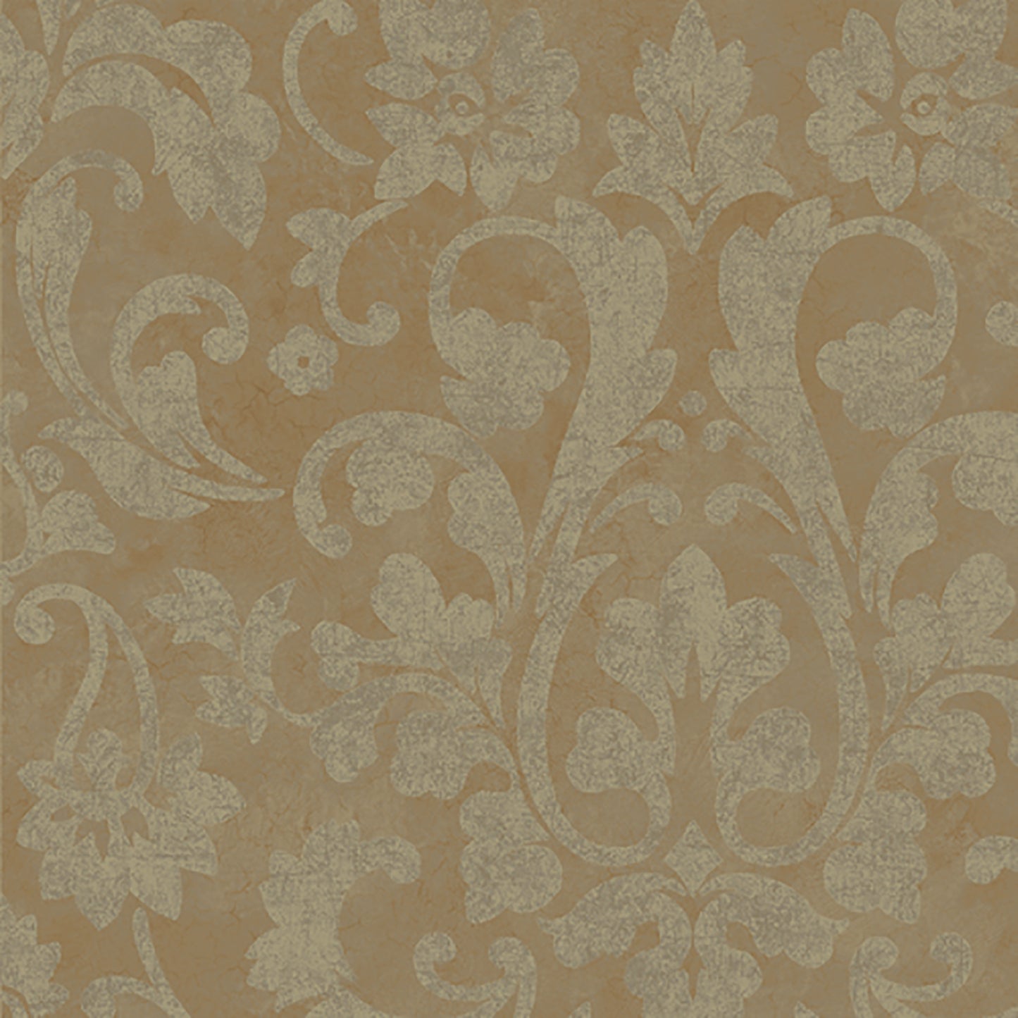 Lucky Day Turin Faded Brown Damask Wallpaper, 20.5-in by 33-ft