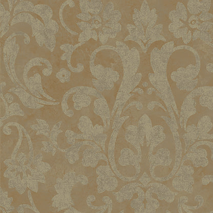 Lucky Day Turin Faded Brown Damask Wallpaper, 20.5-in by 33-ft