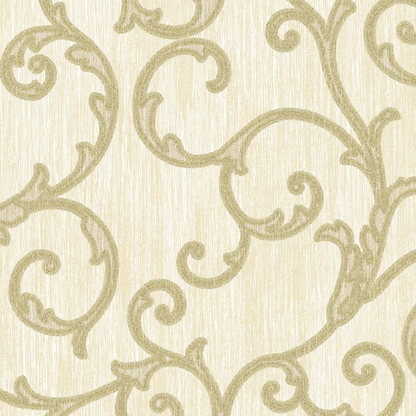 Lucky Day Stitched Gold Scroll Wallpaper, 20.5-in by 33-ft