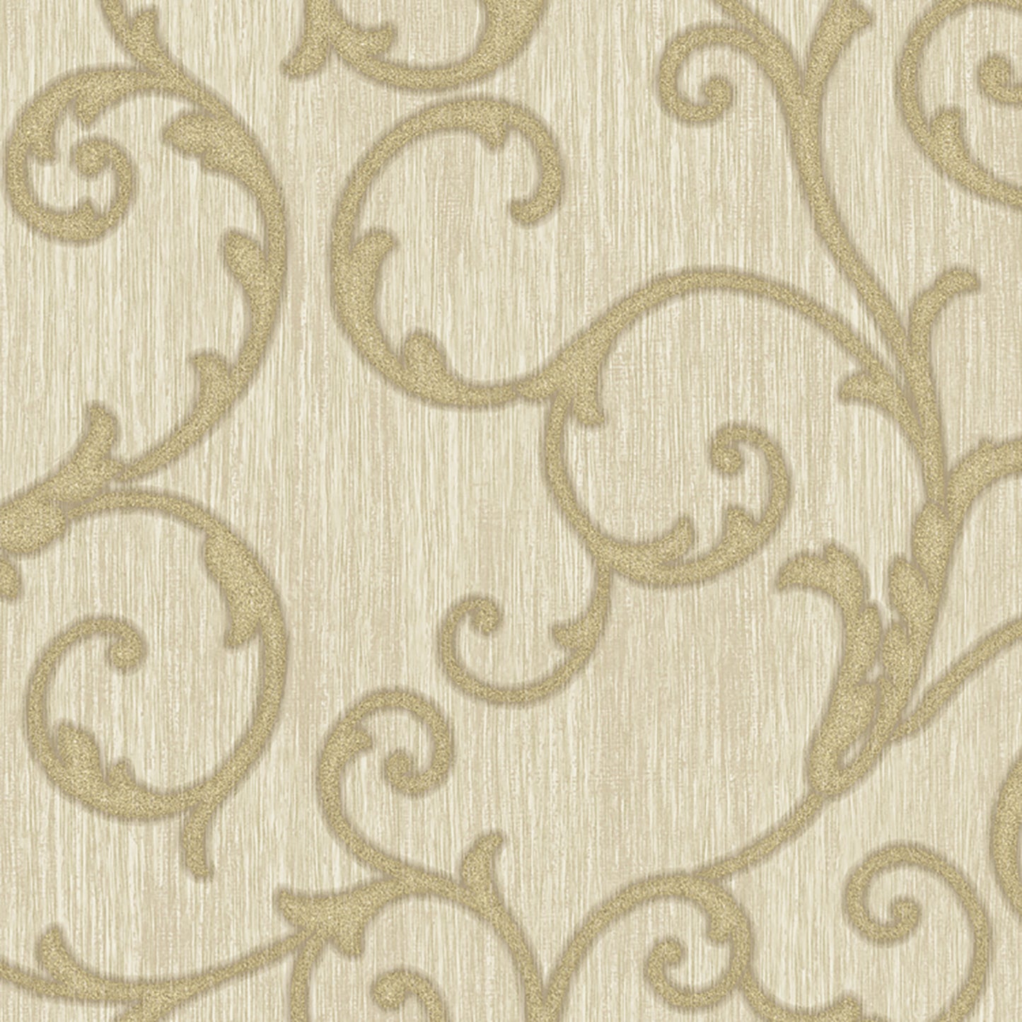 Lucky Day Stitched Champagne Scroll Wallpaper, 20.5-in by 33-ft