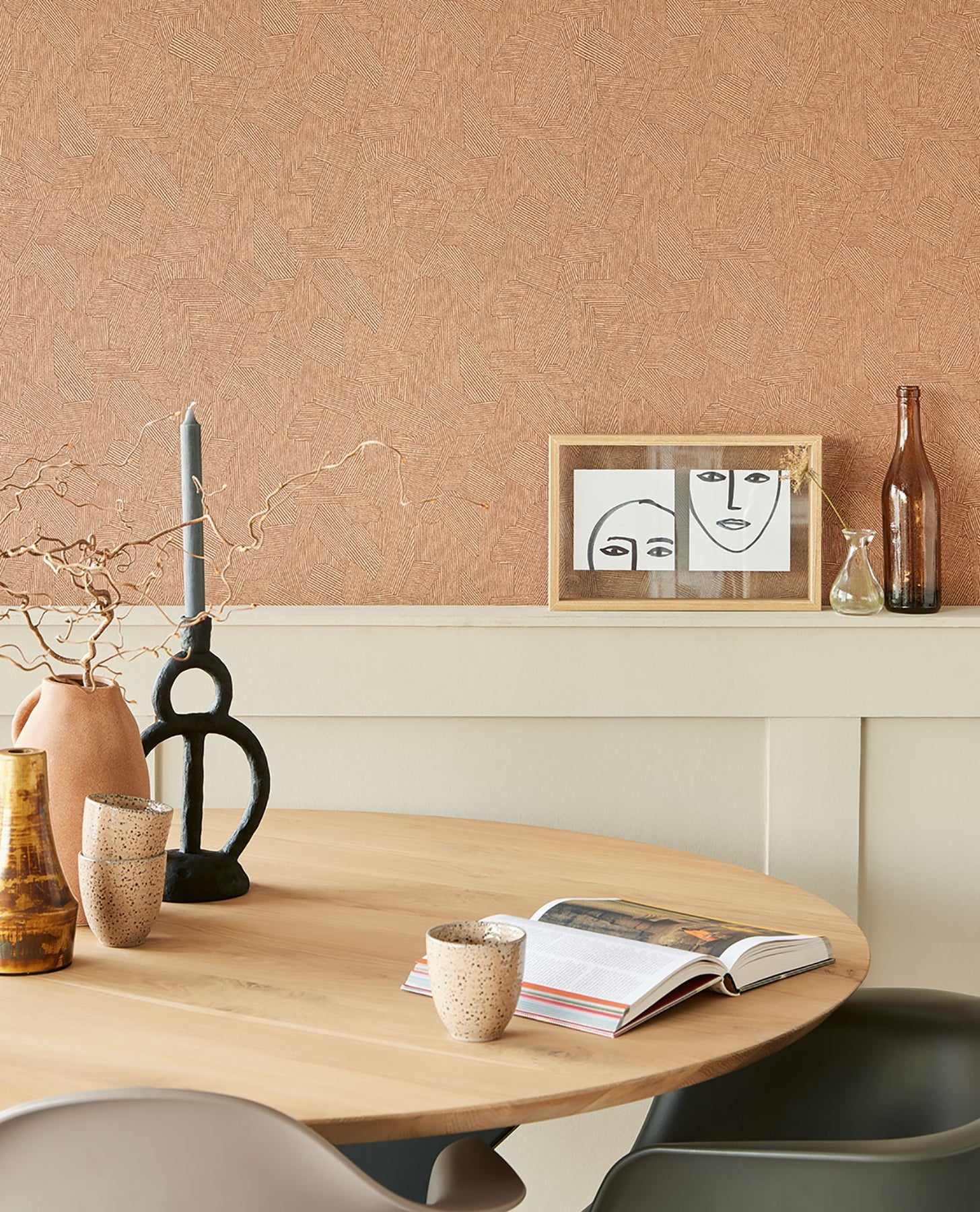 Eijffinger Clio Copper Lined Geometric Wallpaper, 20.5-in by 33-ft