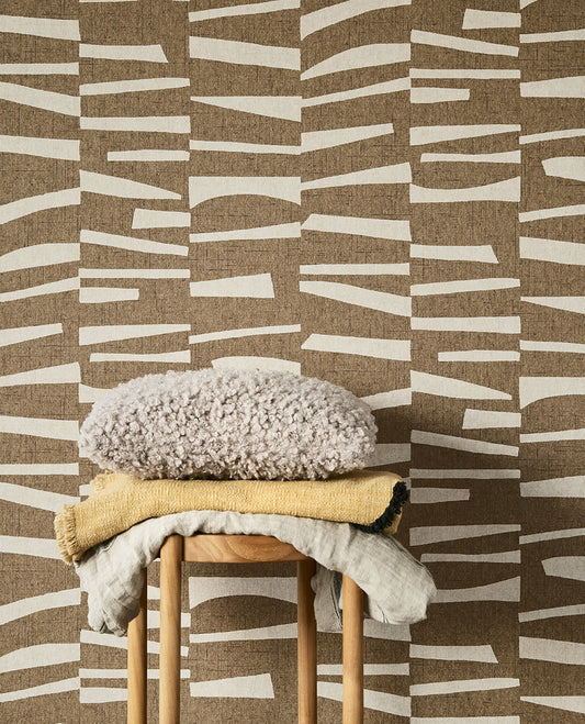 Eijffinger Ode Brown Staggered Stripes Wallpaper, 20.5-in by 33-ft