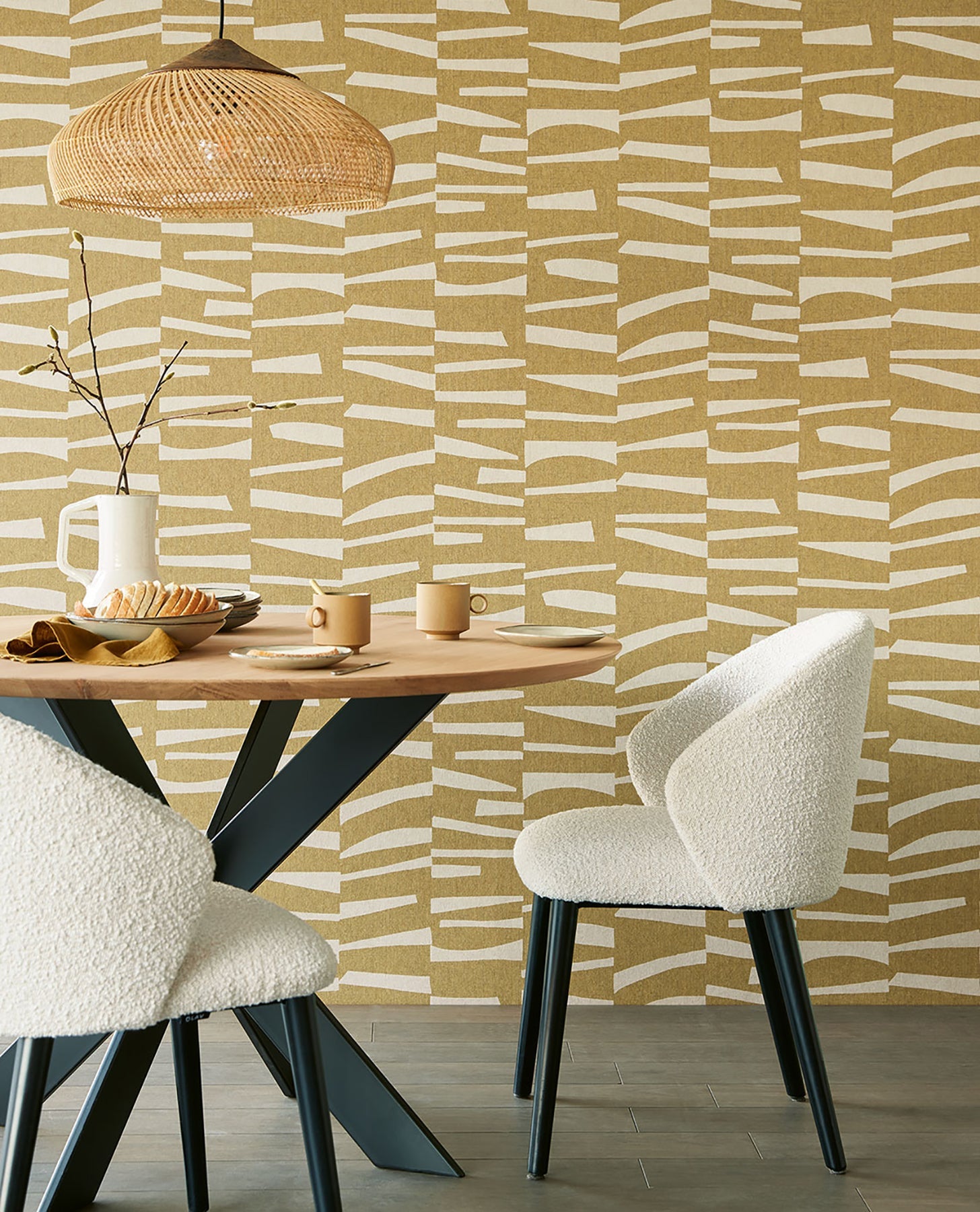 Eijffinger Ode Mustard Staggered Stripes Wallpaper, 20.5-in by 33-ft