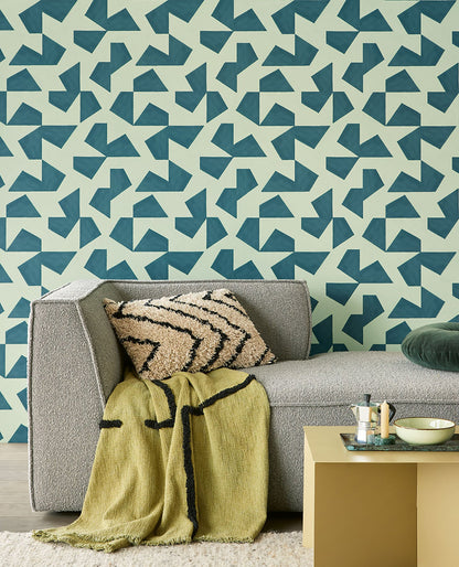 Eijffinger Azad Sea Green Abstract Geometric Wallpaper, 20.5-in by 33-ft