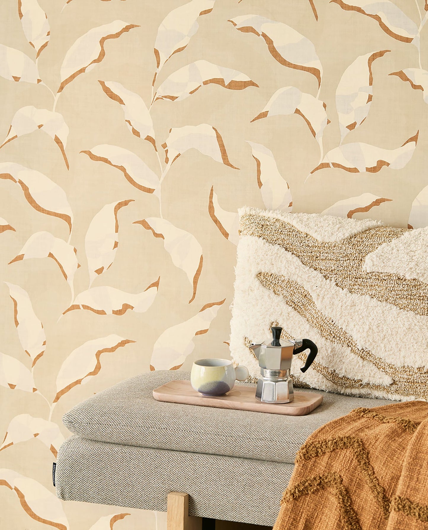 Eijffinger Callista Neutral Leaves Wallpaper, 20.5-in by 33-ft