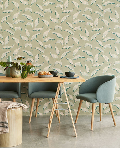 Eijffinger Callista Moss Leaves Wallpaper, 20.5-in by 33-ft