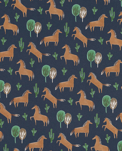 Eijffinger Tuva Navy Horse Wallpaper, 20.5-in by 33-ft