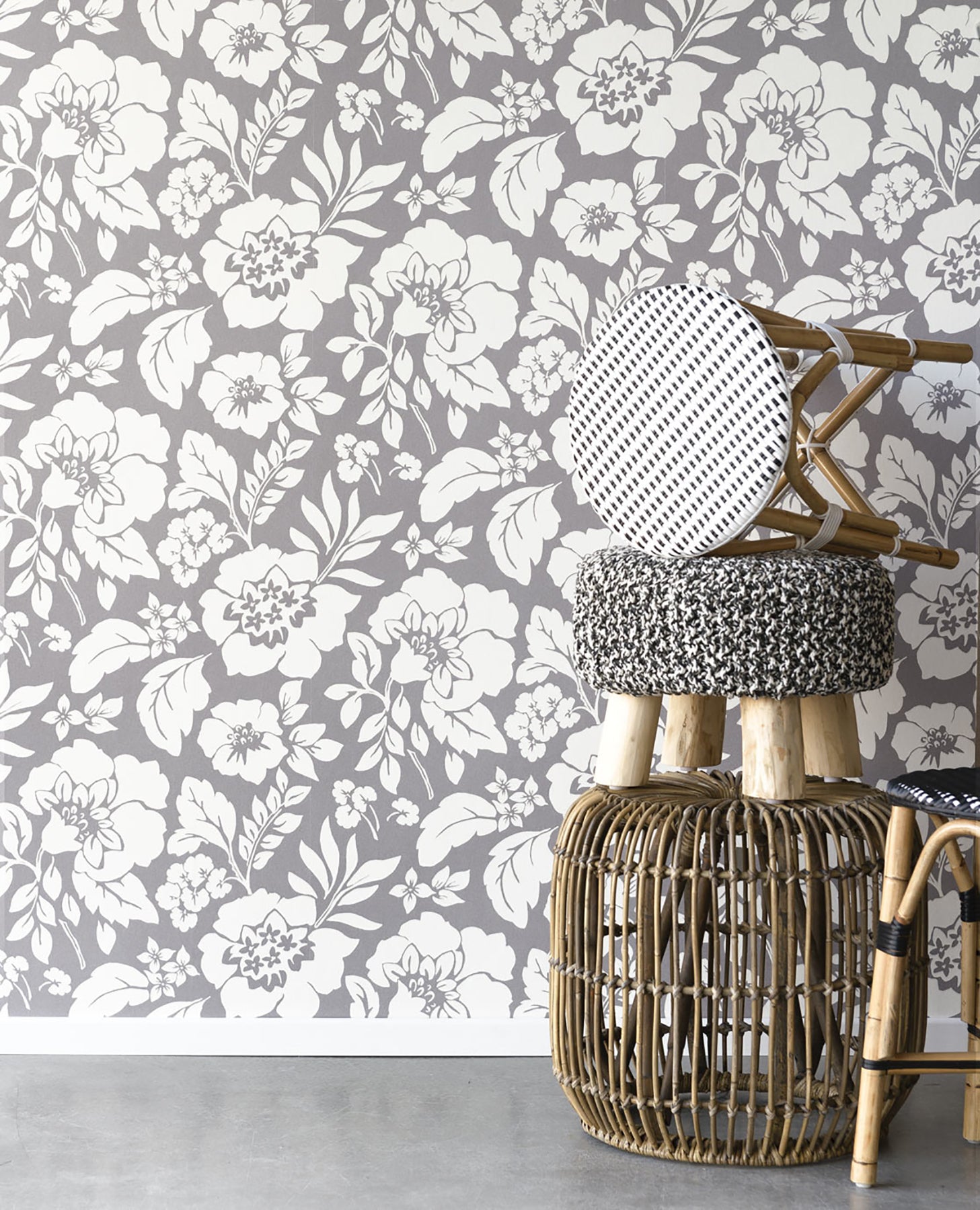 Eijffinger Avens Grey Floral Wallpaper, 20.5-in by 33-ft