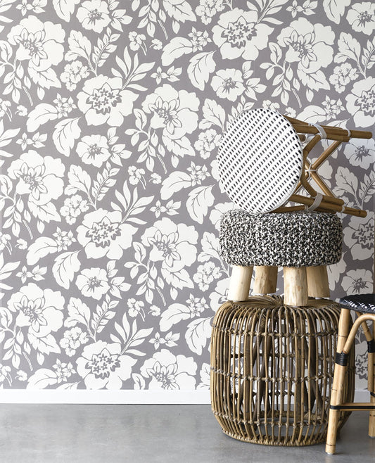 Eijffinger Avens Grey Floral Wallpaper, 20.5-in by 33-ft