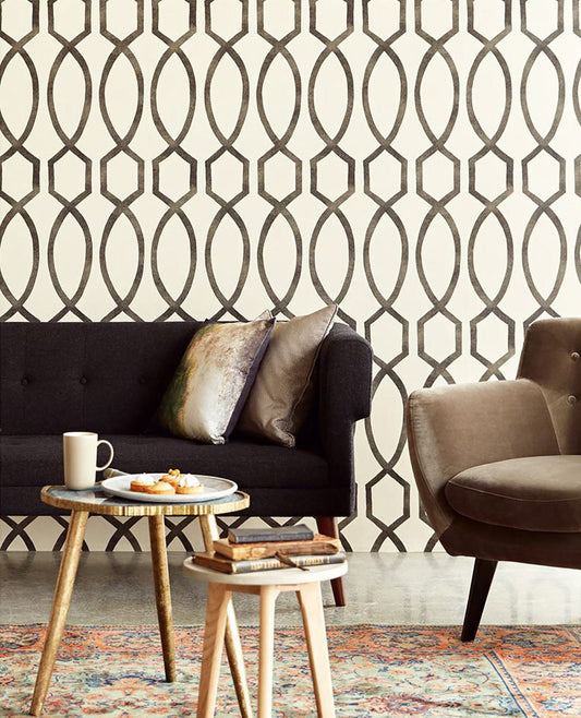 Eijffinger Stina Charcoal Trellis Wallpaper, 20.5-in by 33-ft