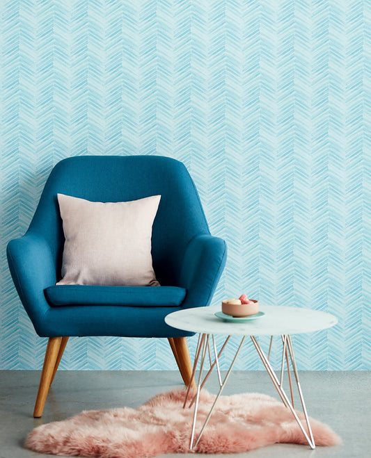 Eijffinger Tilde Turquoise Chevron Wallpaper, 20.5-in by 33-ft