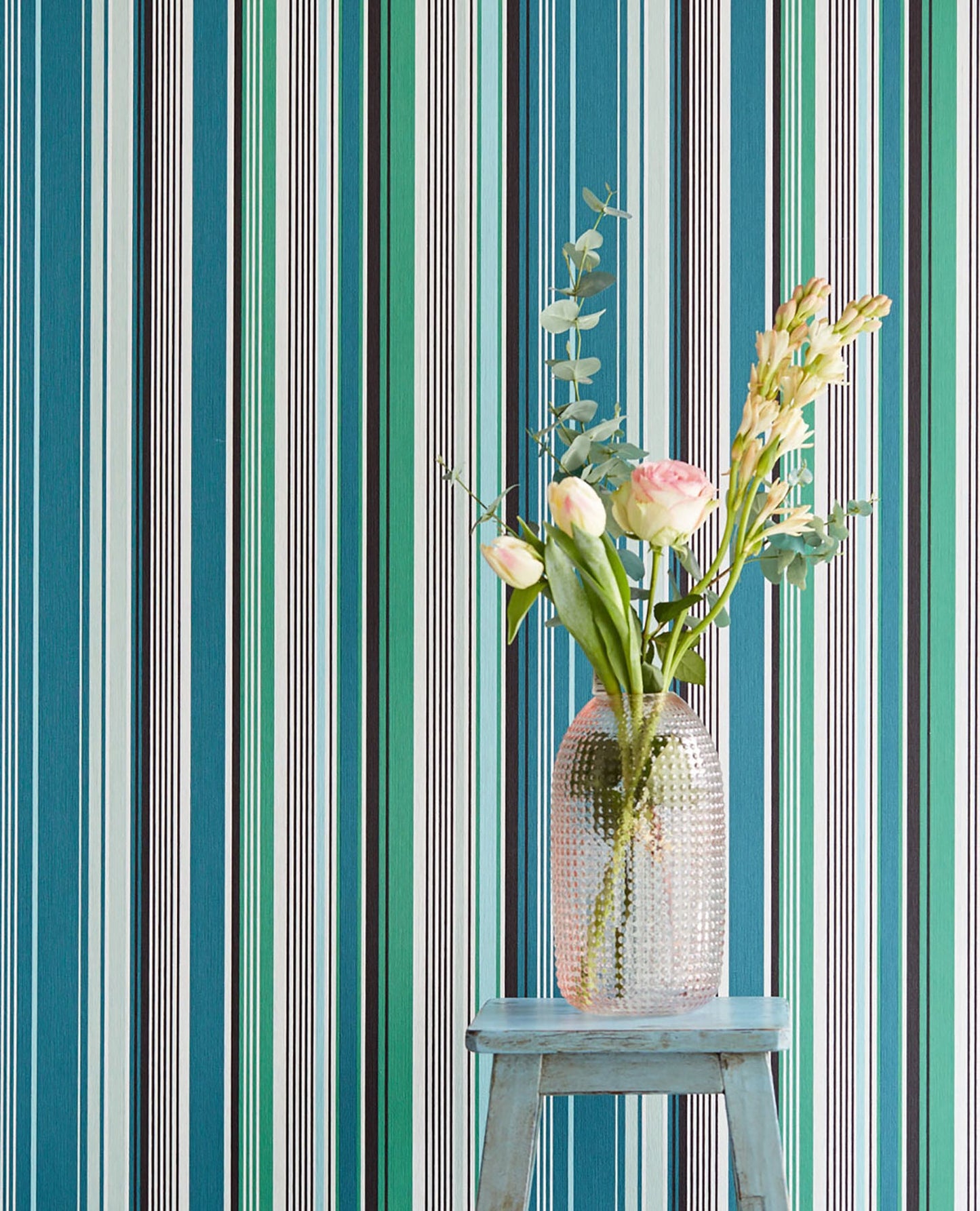 Eijffinger Svea Teal Stripe Wallpaper, 20.5-in by 33-ft