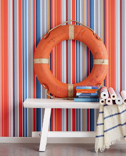 Eijffinger Svea Red Stripe Wallpaper, 20.5-in by 33-ft