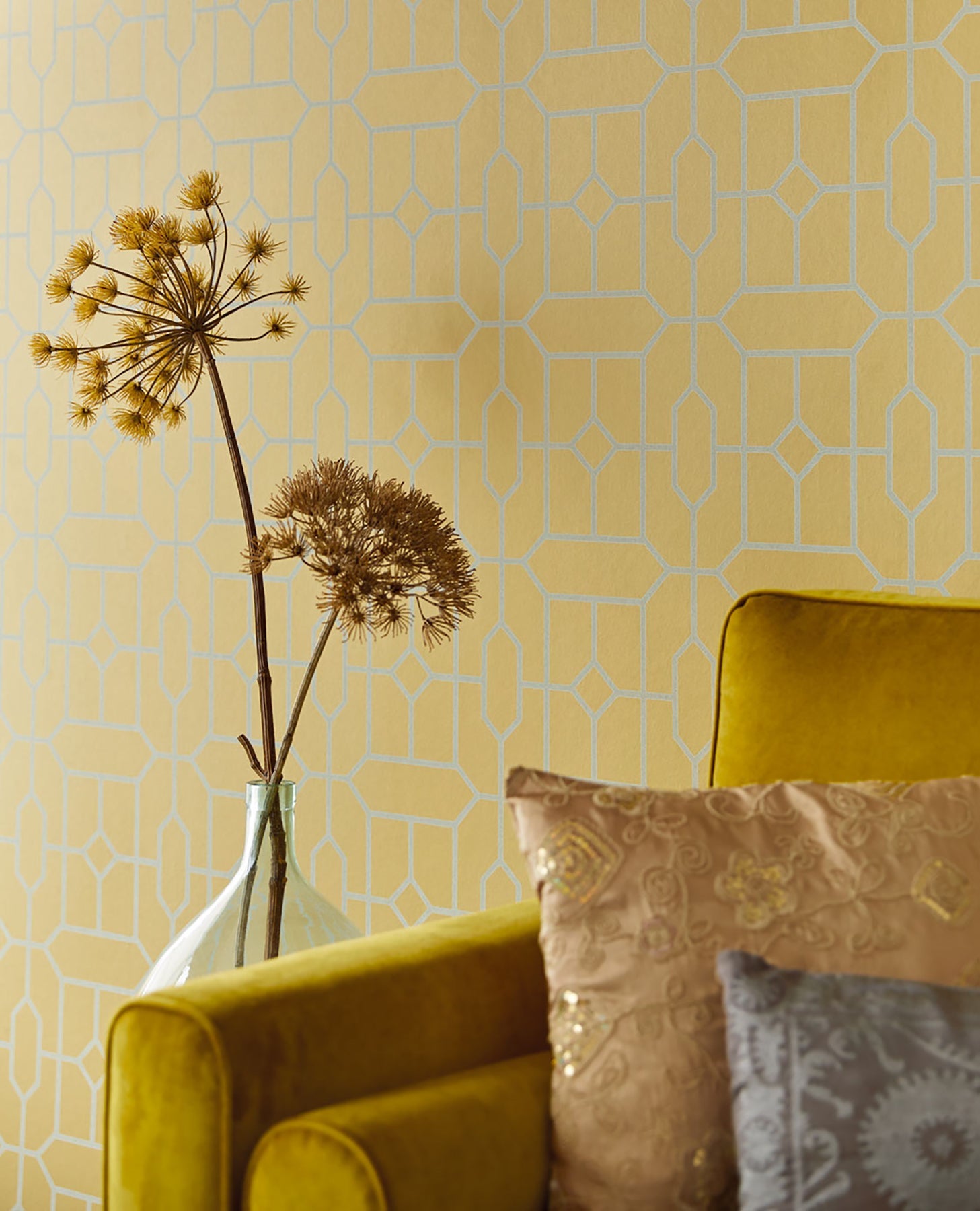 Eijffinger Johan Mustard Trellis Wallpaper, 20.5-in by 33-ft