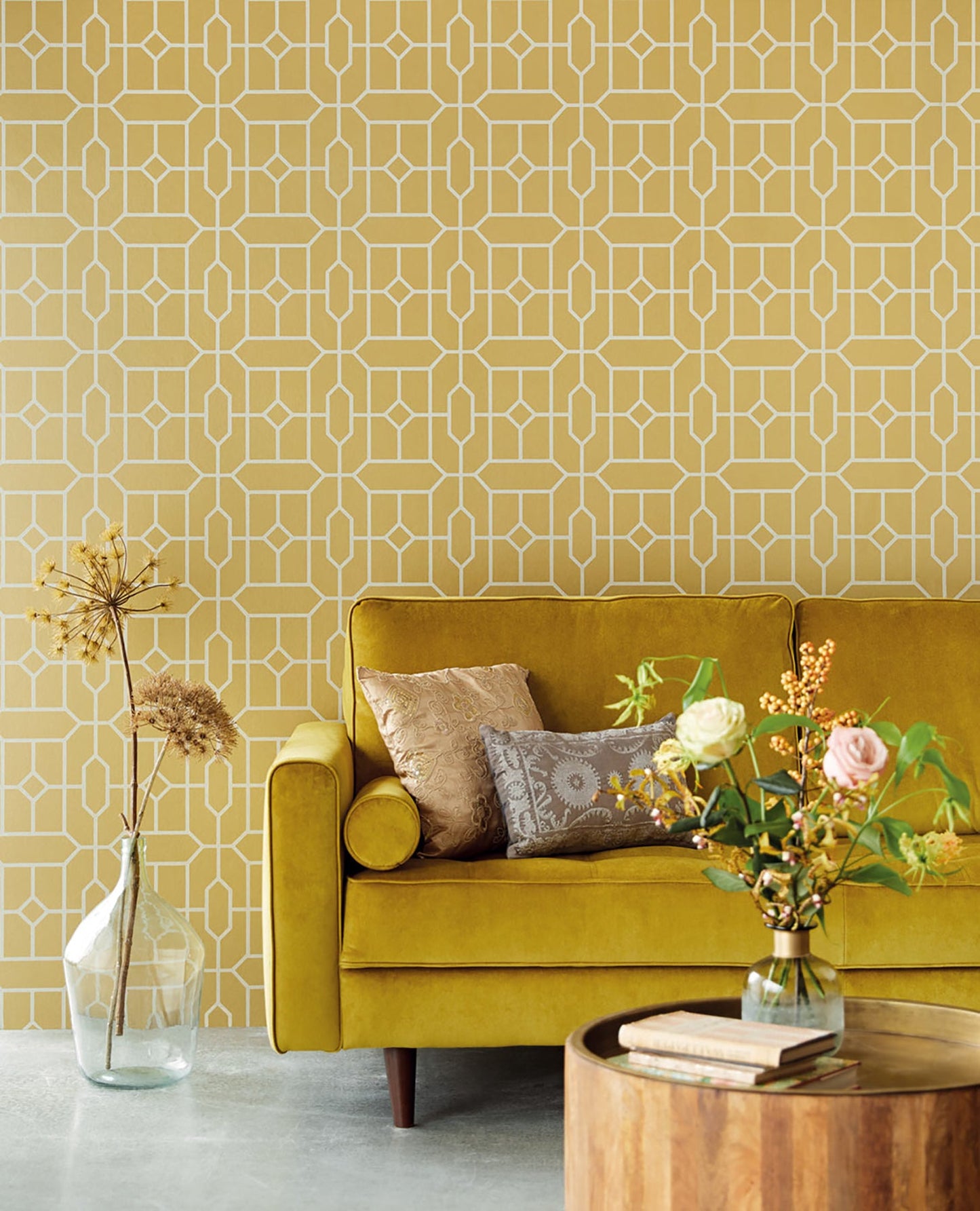 Eijffinger Johan Mustard Trellis Wallpaper, 20.5-in by 33-ft