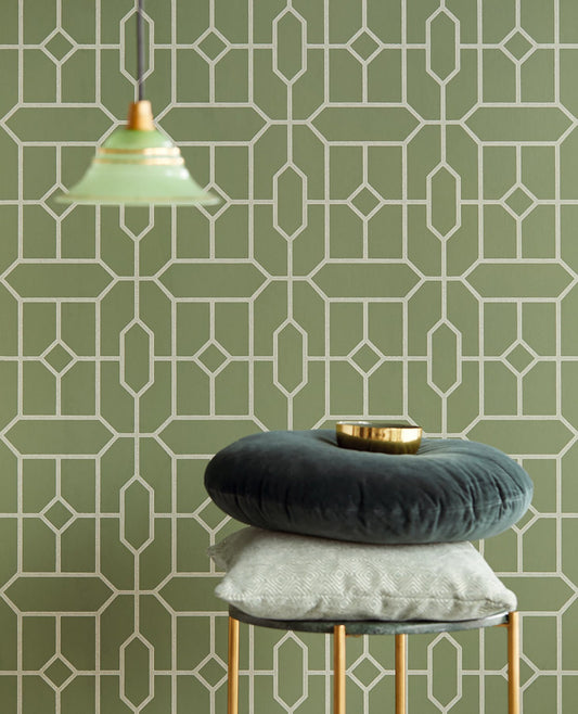 Eijffinger Johan Green Trellis Wallpaper, 20.5-in by 33-ft