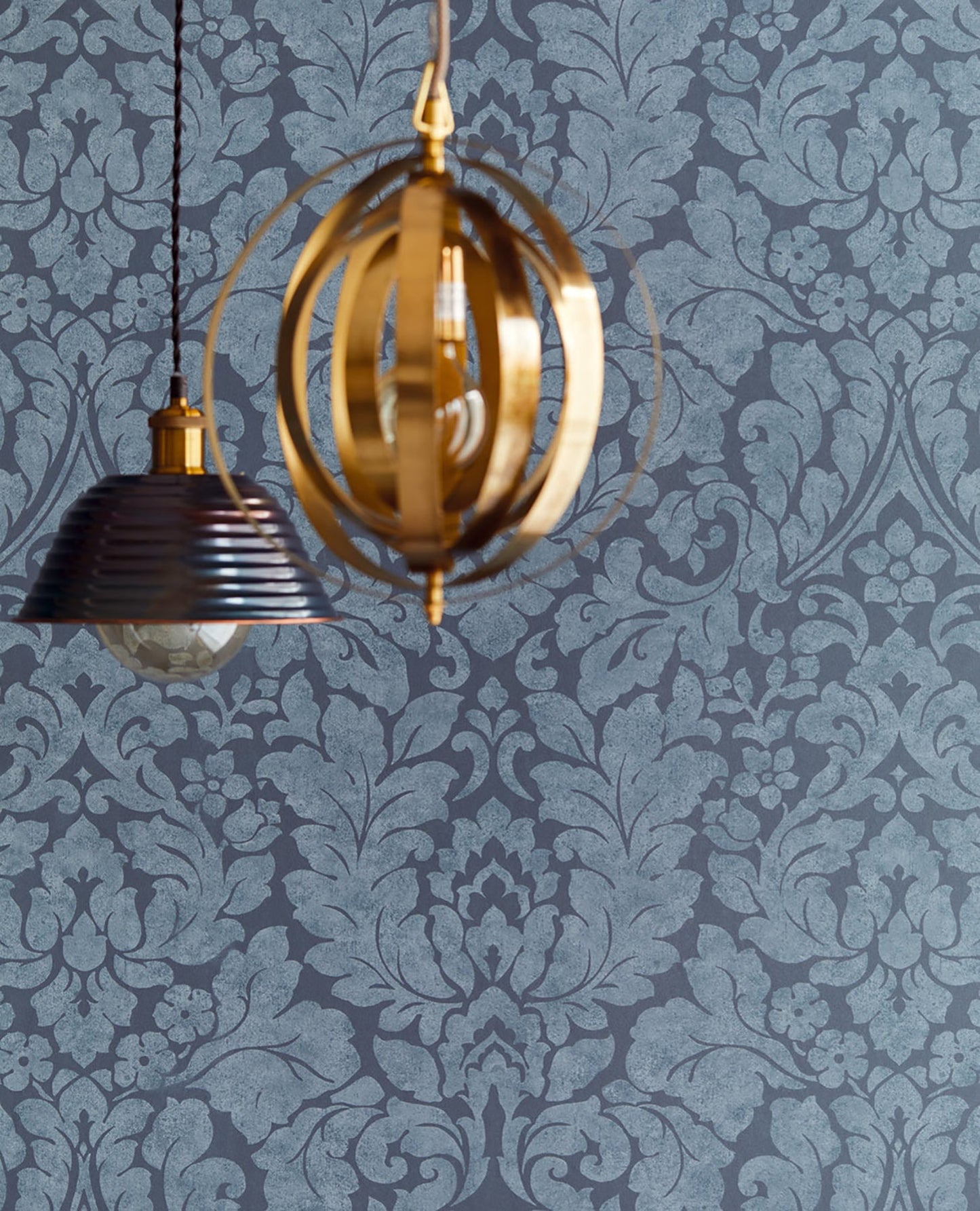 Eijffinger Arvid Blue Damask Wallpaper, 26.8-in by 33-ft