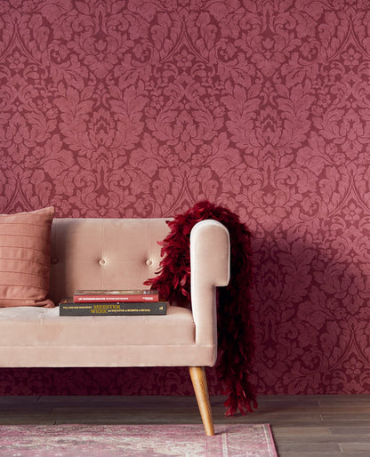 Eijffinger Arvid Maroon Damask Wallpaper, 26.8-in by 33-ft