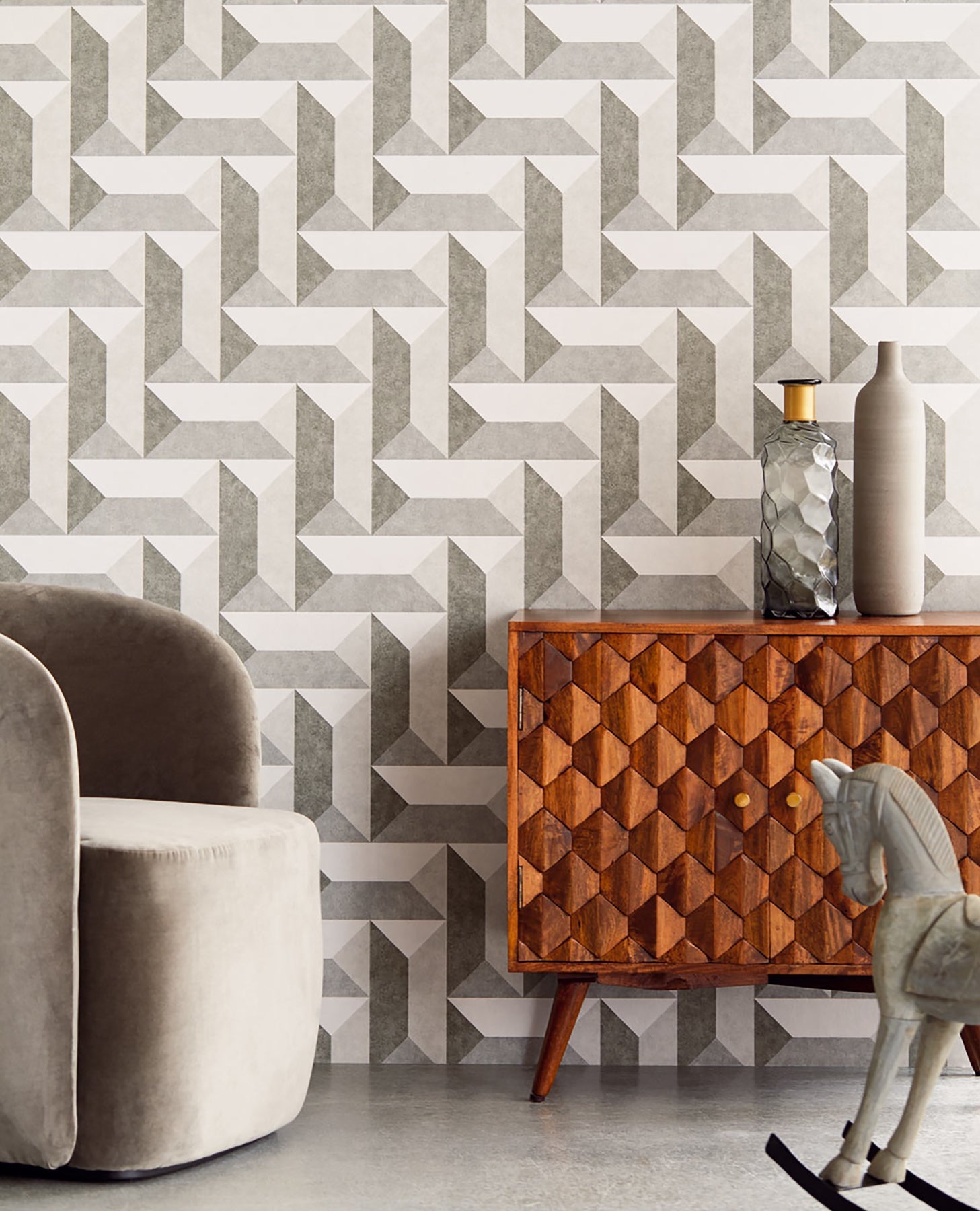 Eijffinger Sigge Dark Grey Geometric Wallpaper, 20.5-in by 33-ft