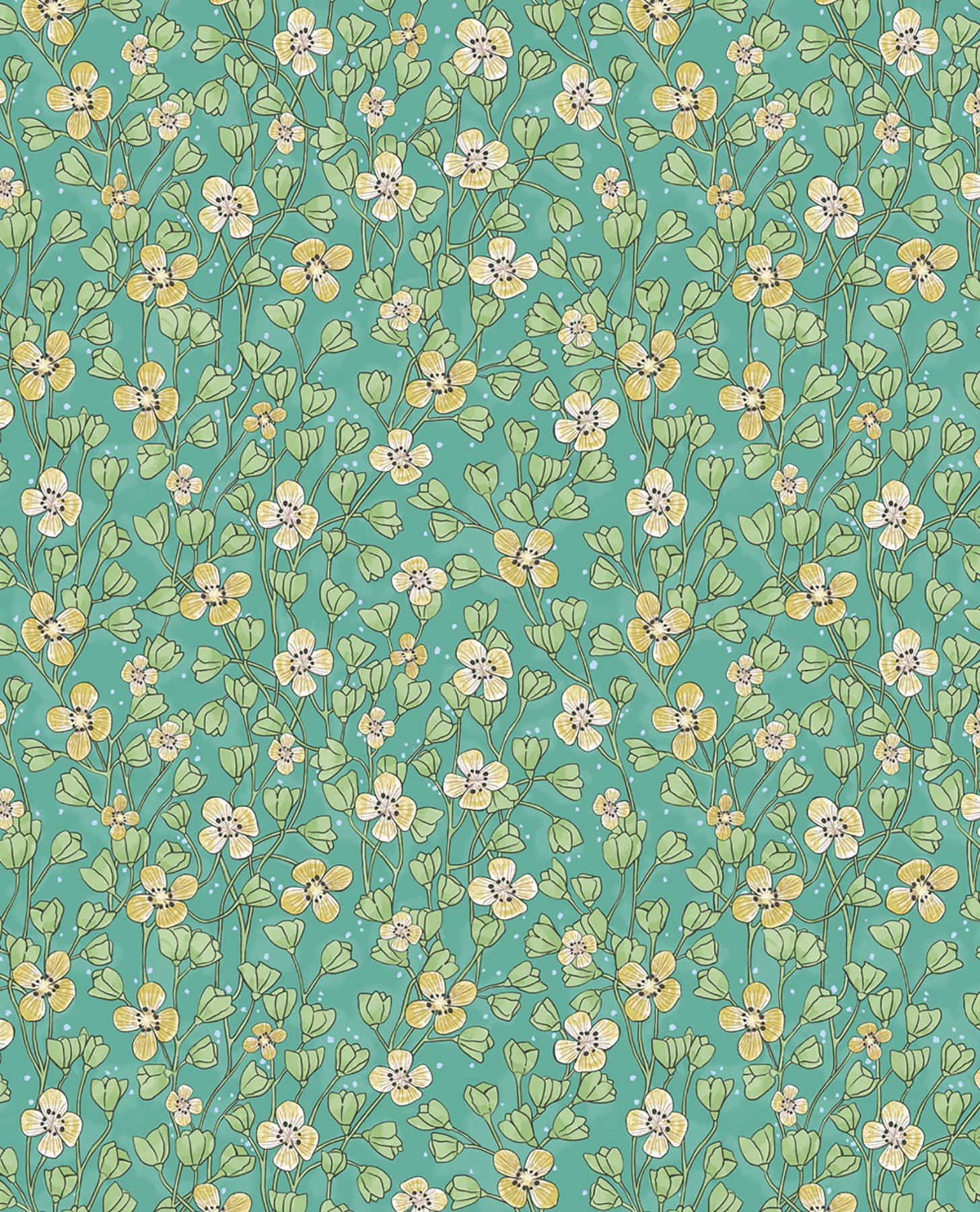 Eijffinger Maja Green Miniature Floral Wallpaper, 20.5-in by 33-ft